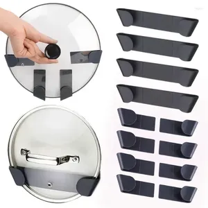 Kitchen Storage Punch Free Pot Lid Holder Black Self Adhesive Organizer Rack Wall-Mounted Pan Cover Plastic