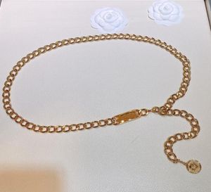 Vintage Gold Color Link Chain Belt Necklace Party Fine Jewelry Long Chain C Small Bar Tag Charms Midjebälte för Lady3089162