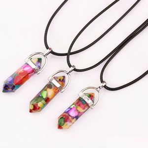 Hänghalsband hartsharts Hexagonal Column Chakra Pendants Healing Crystal Men Kvinnor Juvel Drop Leverans smycken DHG24