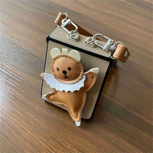 Cell Phone Cases Cute Korean 3D Cartoon Dance Bear Stripe Case with Bracelet Chain for Galaxy Z Flip4 5G Flip4 Z Flip3 Zflip3 Zflip4 Flip3 Cover J231206