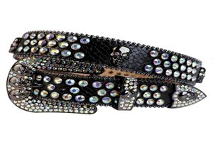 Western Cowboy Bling Crystal AB Crystal Belt Black Snakeskin Leather Rhinestone Belt Removable Buckle for Men4933021