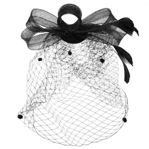 Bandanas véu de noiva barrettes fascinator chapéus feminino preto malha de casamento noiva arco bandana