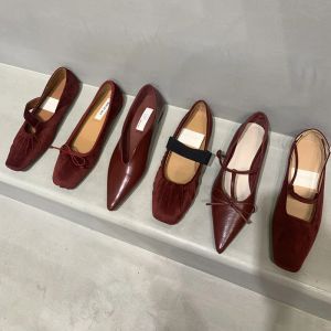 Kleid Schuhe Bailamos 2023 Frühling Marke Frauen Wohnungen Mode Slip Auf Flache Runde Kappe Damen Casual Ballett Weibliche Klassische Loafer rot