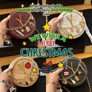 Bolsa de grife feminina bolsa de ombro fashion bolsa crossbody bolsa vibratória de férias bolsa de festa decoração de metal corrente de natal presente de natal bolsa orbicular mini bolsa com caixa