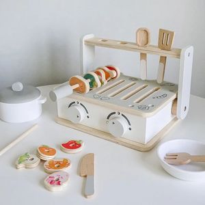 Doll House Accessories Simulation Wood Toy BBQ Set Spela roll Game Early Learning Education Cooking Playset för Girls Toddlers Kids Boy Children 231206