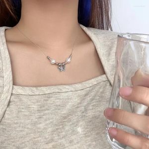 Correntes pérola borboleta clavícula colar para mulheres moda jóias acessórios minimalistas