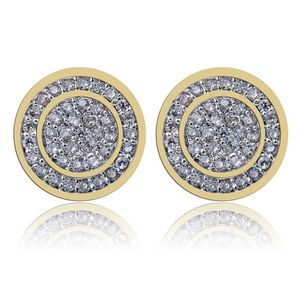 Whole-925 Sterling Silver Iced out CZ Premium Diamond Cluster Zirconia Round Screw Back Stud Earrings for Men Hip Hop Jewelry273G