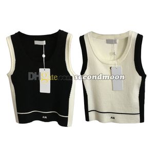 Kontrastfärgtankar Toppkvinnor U Neck Knitwear Casual Style Designer Vest Slim Fit Sticked Vests