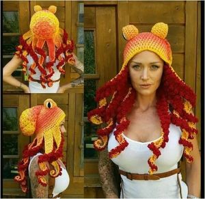 Beanieskull Caps ahtapot sakal örgü yün şapka el örgüsü erkekler Noel cosplay partisi komik zor başlık kış sıcak çiftler beanie kapaklar hediye 231205