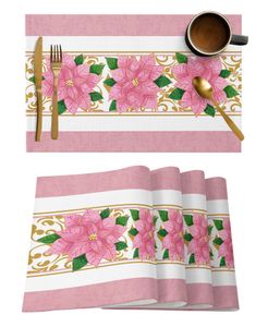 Tappetini Tappetini Natale Fiori invernali Rosa Stella di Natale Cucina Tavolo da pranzo Accessori per decorazioni 4 6 pezzi Tovaglietta resistente al calore Tovaglietta per stoviglie 231205