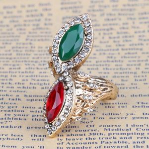 Cluster Rings Novel Design Red&Green Colors Zircon For Women Vintage Antique Gold Crystal Engagement Party Jewelry Y2k Accessories