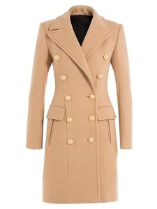 Women's Jackets High Street Est FW Fashion Designer Overcoat Women's Classic Lion Buttons Double Breasted Slim Montering Wool Coat 231205