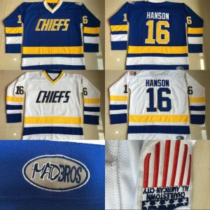 O Filme''Hockey''Men 16 Jack Hanson Charlestown Chiefs Jersey 17 Steve Hanson 18 Jeff Hanson Irmão Slap Shot Filme Hóquei Jersey Stitche