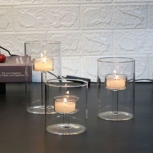 Vaso de velas para festa de casamento, cilindro de vidro transparente, conjunto de 3 suportes para velas para festas de casamento, decorações decorativas para casa e sala de jantar