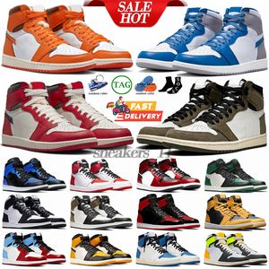 Jumpman 1 OG 1s Sapatos de Basquete Homens Mulheres High-top Sneakers Palomino UNC Toe Perdido e Encontrado Sneaker Universidade Azul Lavado Patente Criado Escuro Mocha Sorte J1 Treinadores