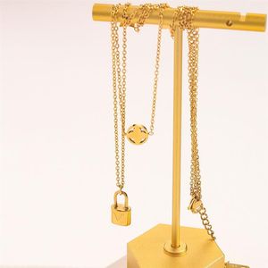 Aldrig bleka 14k guldpläterad lyxvarumärkesdesigner hängen halsband rostfritt stål dubbel bokstav choker hänge halsband kedja 219t