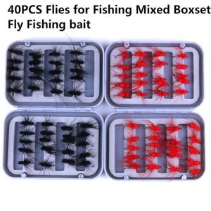 40 peças moscas para pesca boxset misto isca de pesca com mosca gancho de pena isca biônica pesca necessária alta qualidade 291z