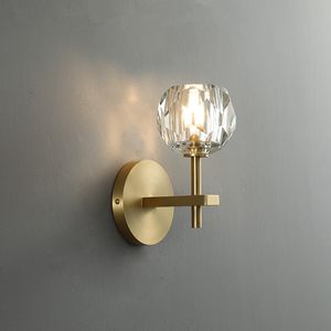 Lampada da parete in cristallo di rame europeo, soggiorno, sfondo, apparecchio, camera da letto, loft, comodino, decorazioni per interni, applique G9