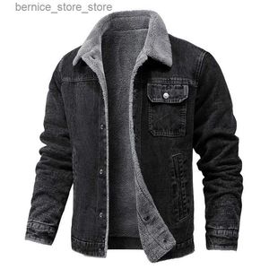 Men's Down Parkas Winter Fashion Men's Jacket Lapel Lamb Hair Thickened Denim Jacket High Quality Casual Tight and Warm Men's Jacket Down Coat Q231206