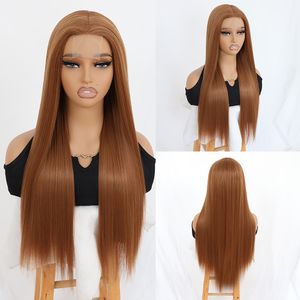 Lace-Frontal-Perücken, 55,9 cm lang, seidig, glatt, hellbraunes Haar, Perücken für Damen, Party, natürlicher Haaransatz, handgebunden, farbig, leimlose synthetische Spitzenperücke, hitzebeständig