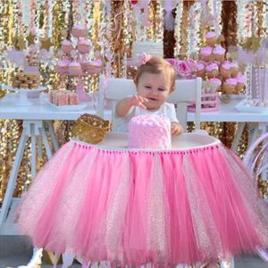 Spódnica stołowa tutu tiulowe spódnice Baby Shower Dekoracja na wysokie krzesło niebieskie przyjęcie domowe słodki różowy dekoracja ślubna