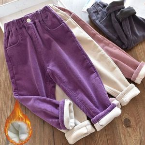 Trousers Kids Warm Pants Boy Girls Autumn Winter Corduroy Thick Outer Wear Sports Trousers 1-9Y Children Clothes Casual High Waist Pants 231206