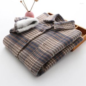 Camicette da donna Camicia invernale da donna Ordina peluche caldo Fashin Camicette da donna Colletto rovesciato Flanella scozzese monopetto Abiti femminili