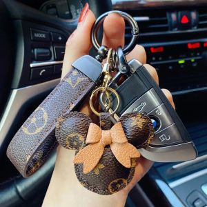 Fashion Car Neychain Favor Mouse Flower Bag Purse Pendant Charm Brown Keyring Holder For Men Gift PU Leather Lanyard Key Chain Accessories