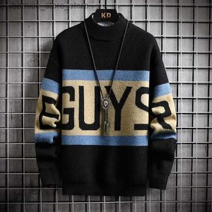 Men's Sweaters New Japanese Style Men Color-matching Letter-printed Crew-neck Sweater Jumper Trend Knitwear Winter Men's Loose Sweater Pullover Q231206