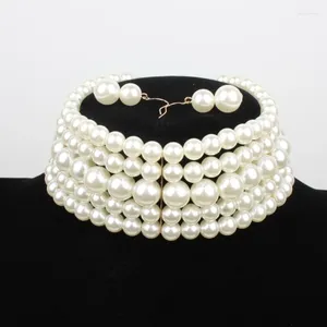 Chains Pearl Choker Necklace And Dangle Earrings Women Jewelry Elegant Collar