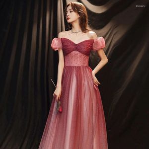 Party Dresses Wine Red Tube Top Starry Sky Evening Dress Female One-Shoulder Fairy Temperament Wedding Toast Banket Host A114