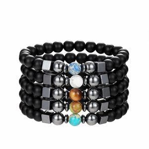 Beaded Fashion Black Lava Matted Stone Bead Bracelet Turquoise Square Hematite For Women Men Jewelry Drop Delivery Bracelets Dhb3S