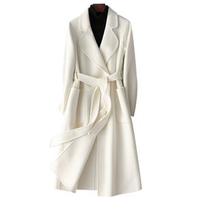 Double sided cashmere coat for women's long 2023 autumn/winter new slimming Korean version white high-end woolen coat for women