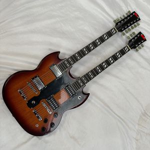 Double Neck Electric Guitar Tobacco Color GIS 브랜드 Sunburst 12+6 줄 무료 배