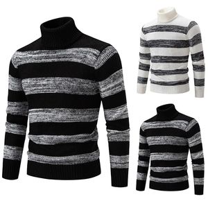 Men's Sweaters Autumn and Winter Sweater Korean Pullover of Black White Stripes Stitching Highnecked Slim Undershirt 231205