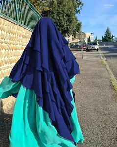 Abbigliamento etnico Lungo Khimar Turbante Islam Foulard Eid Hijab Sciarpa per le donne Musulmane Tre strati Ramadan Preghiera Hijab Copricapo Abaya