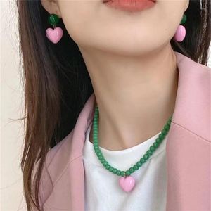 Chains Korean Fashion Women Necklace Choker Pearl Statement Ladies Collares Pink Heart Alloy Jewelry On The Neck Pendant Gifts