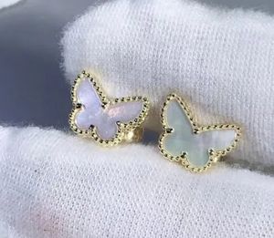 silver butterfly shape stud earring with white shell for women wedding jewelry gift have box stamp