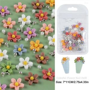 Decorações de arte de unhas 1 saco acrílico flor decoração tamanho misto branco strass prata gem manicure ferramenta acessórios para diy des f4x9