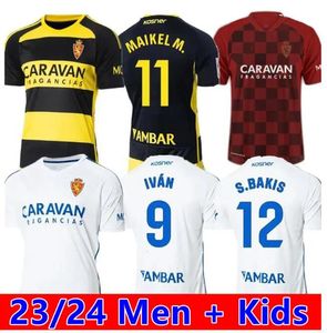 23 24 Real Zaragoza Raton Mens 축구 유니폼 2023 2024 Narvaez Zapater Bermejo Francho Home Away 3rd Short Sleeve Football Shirts 성인 유니폼 남자 아이들 키트