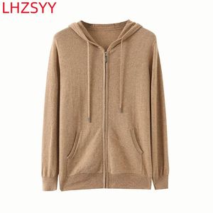 Men's Sweaters LHZSYY Pure Cashmere Hooded Cardigan HighEnd Zipper Jacket Knit Hoodie Youth LongSleeved Coat 23 Autumn Loose Base Shirt 231205