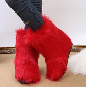 Inverno feminino fofo falso pele de raposa botas mulher pelúcia quente botas de neve moda calçados de luxo para meninas bottes de pele peluda