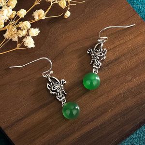Dangle Küpeler Yeşil Yeşim Kelebek Kadın Tasarımcı Tılsımlar Gerçek Takı 925 Gümüş Musluk Çin Doğal Oymalı Taş Taşları