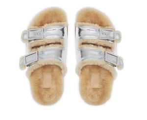 fashion Feel Shearling Slides sandali piatti uomo donna Pantofole slip-on firmate in pelliccia con fibbie in metallo