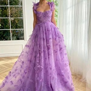 Party Dresses Plus Size Sleeveless Purple Dress For Women Butterfly Applique Wedding Banquet Ball Gown Evening Female Sexy Elegant Gala