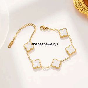 Designer Four Leaf Vanly Cleeffy Clover Charm Cleeff Armband Chain Gold Agate Shell Women's Mother of Pearl Girl Wedding Mors dagsmycken