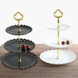 Diskplattor 3 Tiers Cake Tray Holiday Party Cake Stand Fruit Plate Dessert Candy Dish Self-Help Display Home Table Decoration Trays 231206