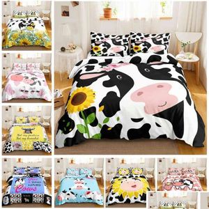 Bedding Sets Cute Cow Print Duvet Er Queen Size Kawaii Highland Set King Comforter Cartoon Farm Animals2049 Drop Delivery Home Garde Dhhcy