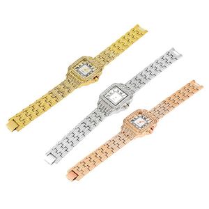 Piccolo orologio quadrato da donna con cintura in acciaio con diamanti intarsiati, tendenza leggera e lusso con strass alla moda