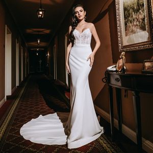Satin V-Neck Wedding Dresses For Mariages Sleeveless Zipper Classic Spaghetti Mermaid Stylish Applique Personalised
